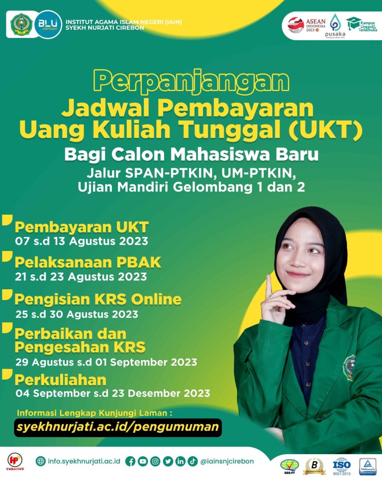 Pengumuman Perpanjangan Uang Kuliah Tunggal (UKT) Bagi Calon Mahasiswa Baru Jalur SPAN-PTKIN, UM-PTKIN, Jalur Ujian Mandiri Gelombang 1 dan 2