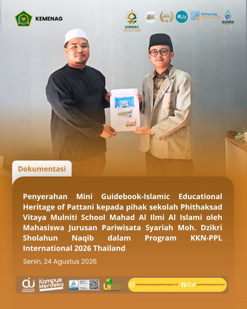 Mahasiswa Pariwisata Syariah Serahkan Mini Guidebook Islamic Educational Heritage of Pattani dalam Program KKN-PPL International 2026 Thailand