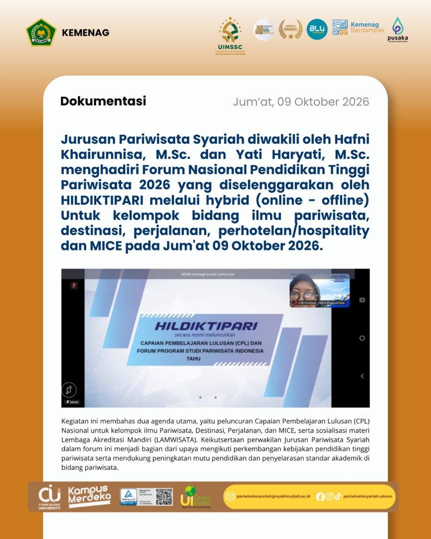 Jurusan Pariwisata Syariah UIN Siber Syekh Nurjati Cirebon Hadiri Forum Nasional Pendidikan Tinggi Pariwisata 2026